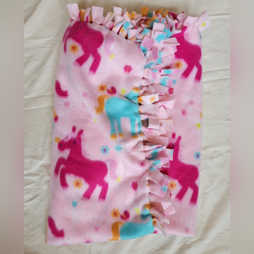 Handmade Pink Horse Fleece Blanket